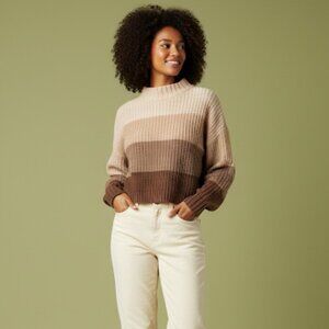 MM by Michelle Striped Brown Chunky Colorblock Gradient Knit Mock Sweater in XS
